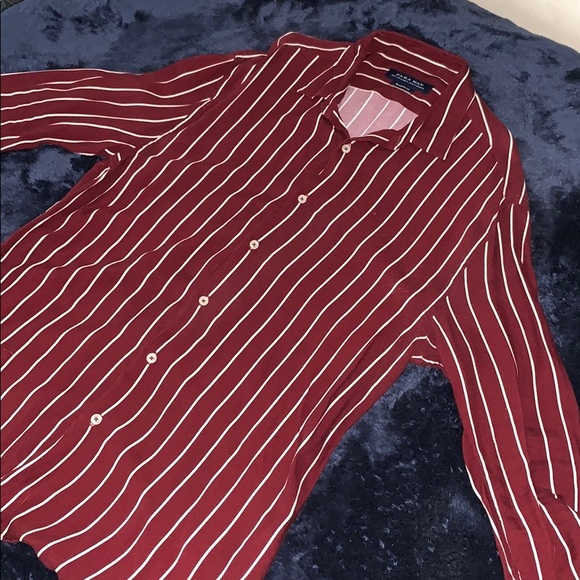 Striped Dark Red Long Sleeve Button Down Zara Men - Picture 3 of 3